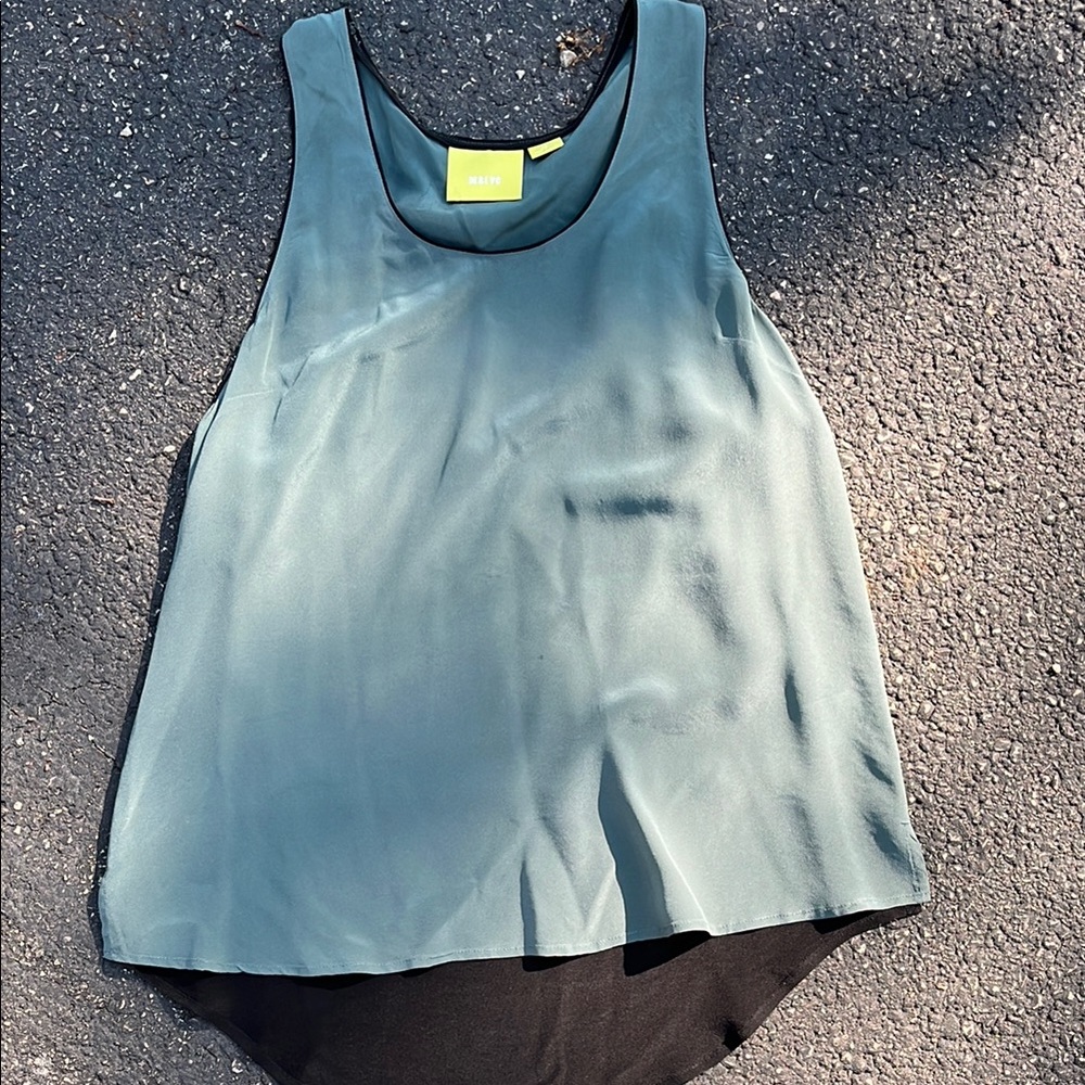 Women’s Silk Maeve Anthropology Blue/Green & Black trim Tank Top Blouse Size 12